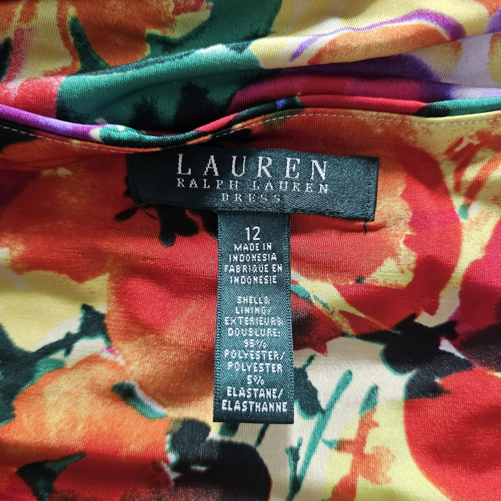 Lauren Ralph Lauren Cowl Neck Wiggle Dress Sz 12 Ruched Watercolor Bloom NWT - Picture 5 of 9